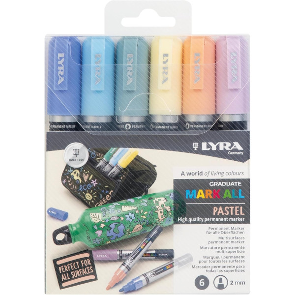 photo-Marqueurs - Indélébile - Permanent - 6 couleurs pastel - Pointe ronde 2mm - Lyra