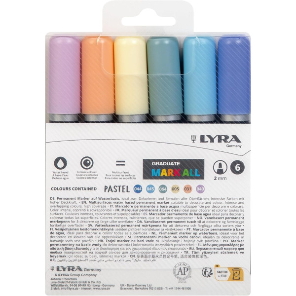 Marqueurs - Indélébile - Permanent - 6 couleurs pastel - Pointe ronde 2mm - Lyra