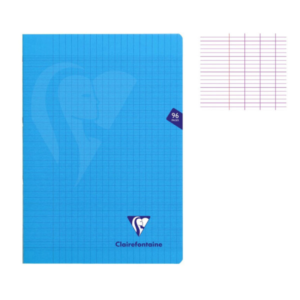 Cahier - A4 (21x29,7cm) - Grands carreaux - 96 pages - couverture en polypro - sans spirale - Clairefontaine - Mimesys