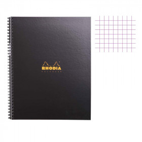 Cahier - A4 (21x29,7cm) - Petits carreaux - 160 pages - couverture en carton noir - à spirale - Rhodia | Artmania