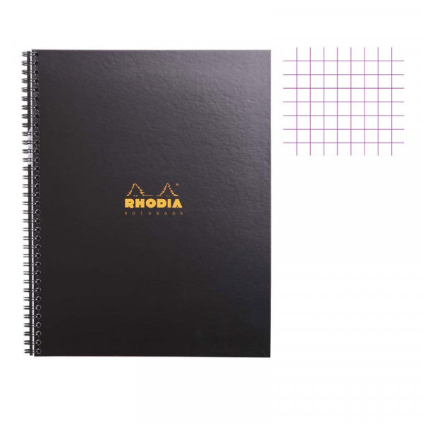 Cahier - A4 (21x29,7cm) - Petits carreaux - 160 pages - couverture en carton noir - à spirale - Rhodia | Artmania