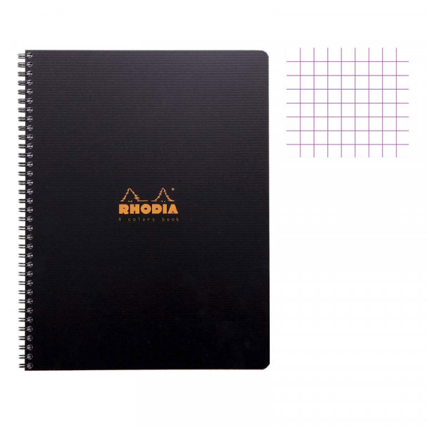 Cahier - A4 (21x29,7cm) - Petits carreaux - 160 pages - couverture en polypro noir - à spirale - Rhodia | Artmania