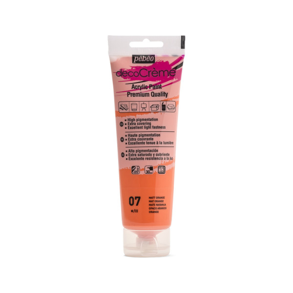 photo-Peinture acrylique - Orange - Mat - 07 - Multi-supports - DécoCrème - Pébéo - 120ml