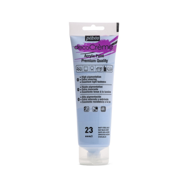 photo-Peinture acrylique - Bleu acier - Mat - 23 - Multi-supports - DécoCrème - Pébéo - 120ml