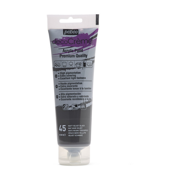photo-Peinture acrylique - Noir Velvet - Mat - 45 - Multi-supports - DécoCrème - Pébéo - 120ml