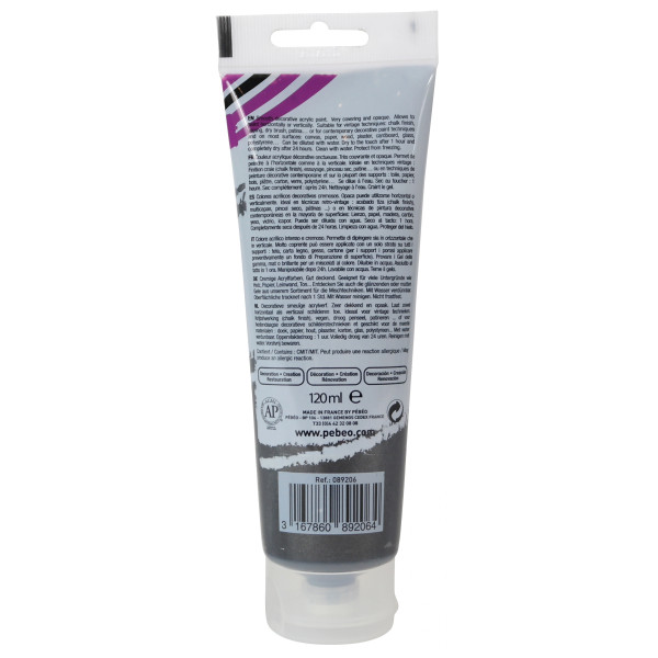 Peinture acrylique - Noir nacré - 206 - Multi-supports - DécoCrème - Pébéo - 120ml