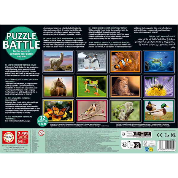 Jeu de société - Puzzle battle - Thème nature - Dès 7 ans - 12 puzzles de 42 pièces - Educa