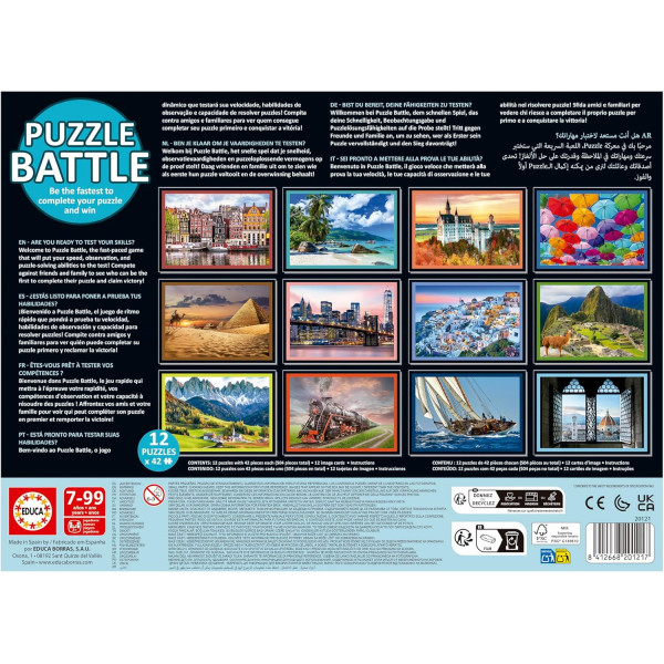 Jeu de société - Puzzle battle - Thème paysage - Dès 7 ans - 12 puzzles de 42 pièces - Educa