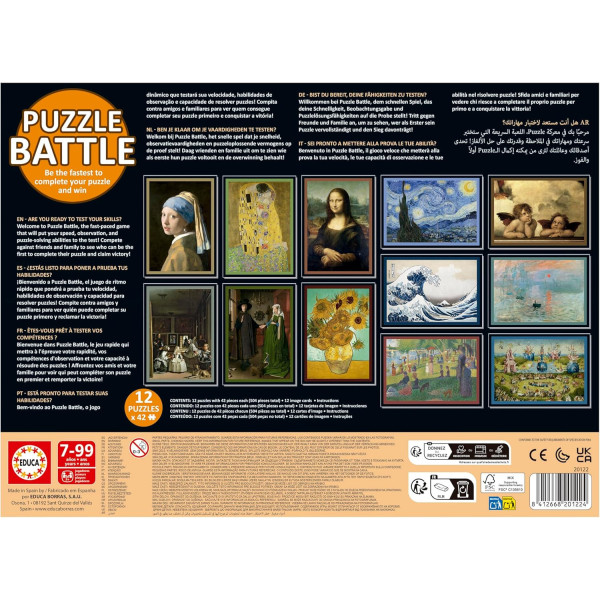 Jeu de société - Puzzle battle - Thème l'art - Dès 7 ans - 12 puzzles de 42 pièces - Educa