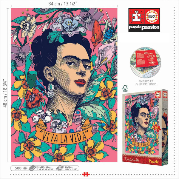 Puzzle - Frida Kahlo - Viva la Vida - 500 pièces - 34x48cm - Dès 11 ans - Educa