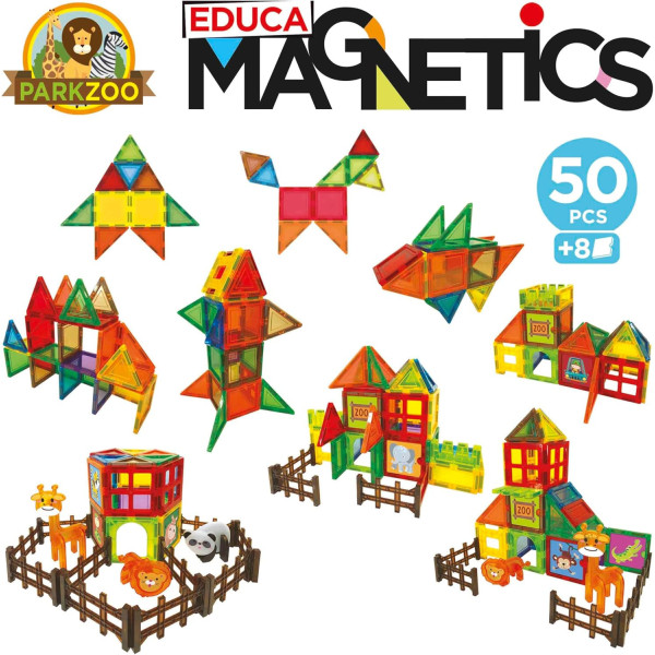 Jeu éducatif - Jeu de construction - Magnetics - Le zoo - 50 pièces - 3D - Dès 3 ans - Educa