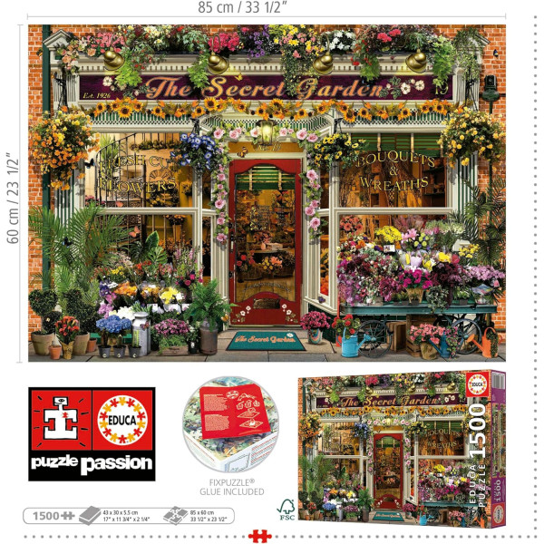Puzzle - Boutique de fleurs - Le jardin secret - Vintage - 1500 pièces - Dès 14 ans - Educa