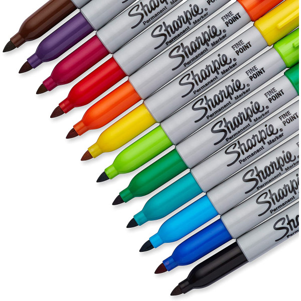 12 marqueurs indélébiles - Permanent - Pointe fine - Assortiment - Sharpie