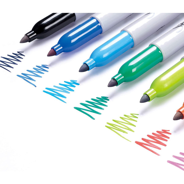 12 marqueurs indélébiles - Permanent - Pointe fine - Assortiment - Sharpie