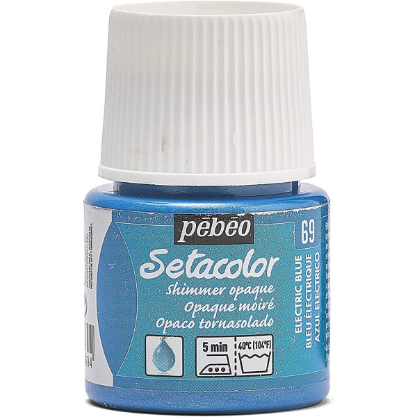 photo-Pot de peinture pour tissu - Textile opaque moiré - Bleu électrique - Pébéo - Setacolor - 45ml