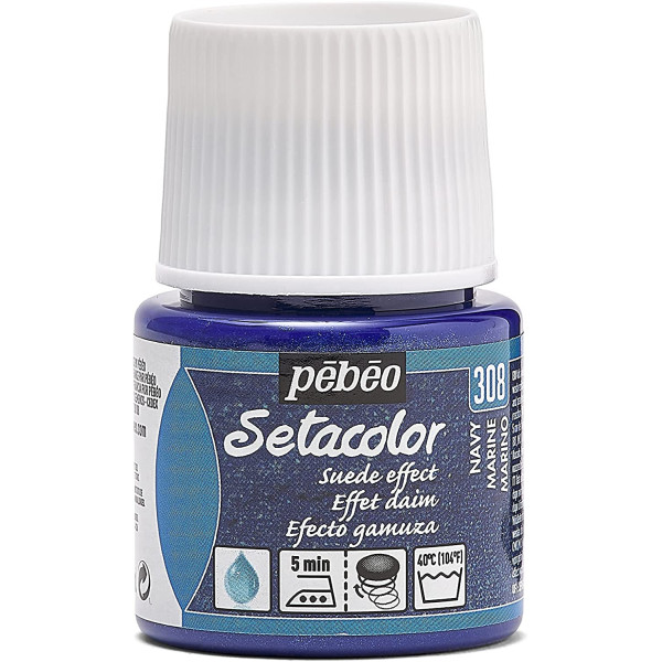 photo-Pot de peinture pour tissu - Effet daim - Bleu marine - Pébéo - Setacolor - 45ml