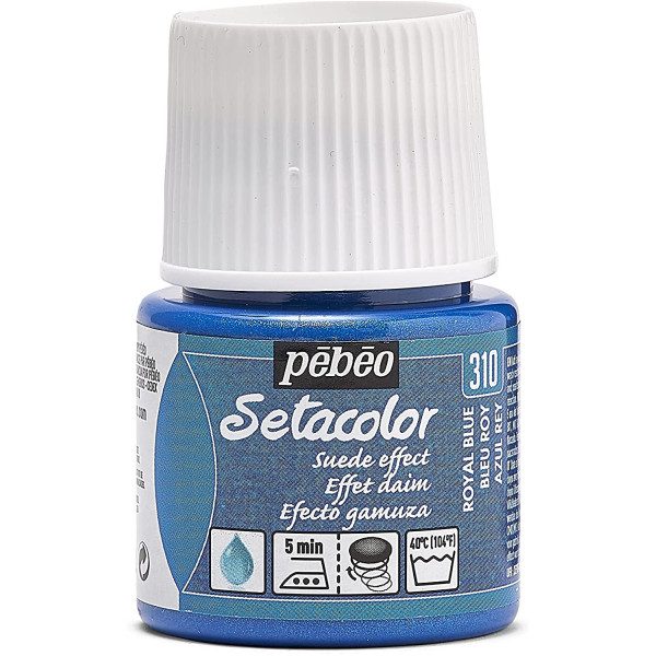 photo-Pot de peinture pour tissu - Effet daim - Bleu roi - Pébéo - Setacolor - 45ml