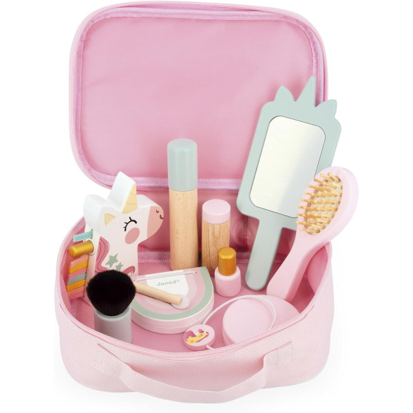 Coffret maquillage - Jouets en bois - Enfant dès 3 ans - Vanity Licorne - 10 accessoires - Janod