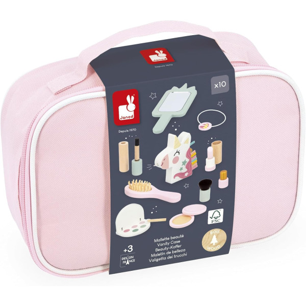 Coffret maquillage - Jouets en bois - Enfant dès 3 ans - Vanity Licorne - 10 accessoires - Janod