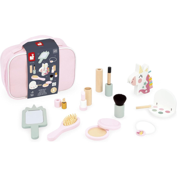 Coffret maquillage - Jouets en bois - Enfant dès 3 ans - Vanity Licorne - 10 accessoires - Janod