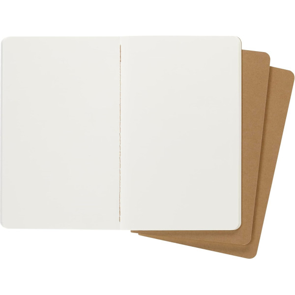 3 carnets - 19x25cm - Kraft - 120 pages blanches - Couverture souple - Moleskine