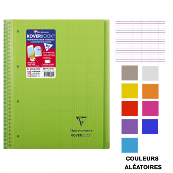 Cahier - A4 (21x29,7cm) - Petits carreaux - 160 pages - couverture en polypro - à spirale - Clairefontaine - Koverbook