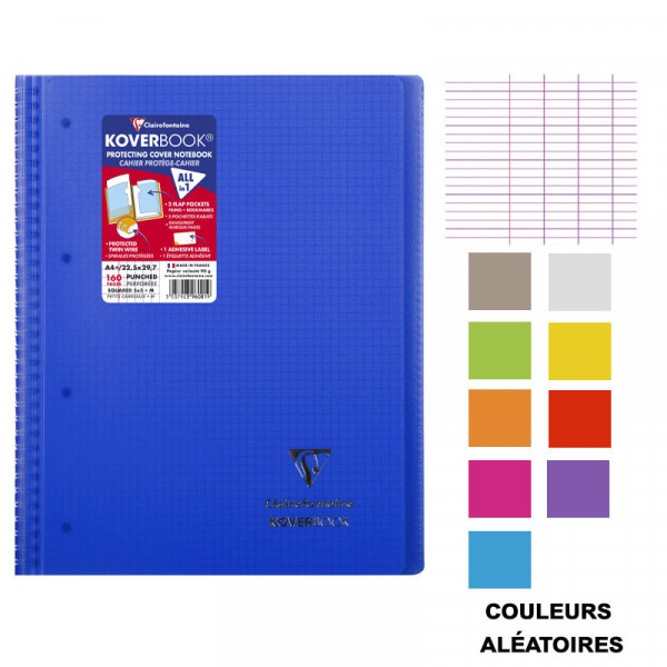 Cahier - A4 (21x29,7cm) - Petits carreaux - 160 pages - couverture en polypro - à spirale - Clairefontaine - Koverbook