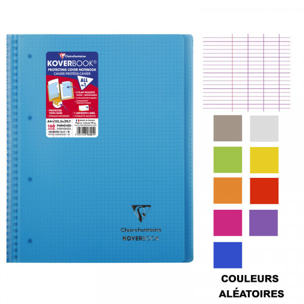Cahier - A4 (21x29,7cm) - Petits carreaux - 160 pages - couverture en polypro - à spirale - Clairefontaine - Koverbook