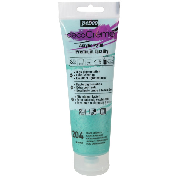 photo-Peinture acrylique - Vert émeraude - Nacré - 204 - Multi-supports - DécoCrème - Pébéo - 120ml