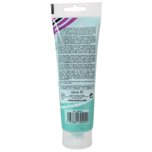 Peinture acrylique - Vert émeraude - Nacré - 204 - Multi-supports - DécoCrème - Pébéo - 120ml