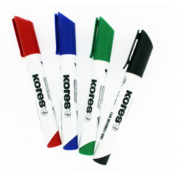 4 Marqueurs Effaçables À Sec - Pointe Ogive - 1 Éponge Pour Tableau Blanc - Kores | Artmania