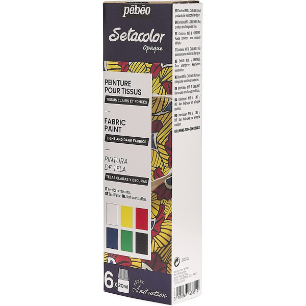 Coffret - Peinture pour tissus clairs et foncés - Pébéo - Setacolor - 6 pots