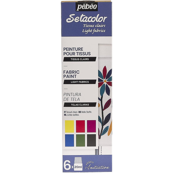 photo-Coffret - Peinture pour tissus clairs - Pébéo - Setacolor - 6 pots