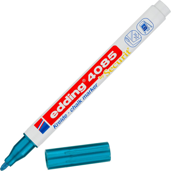 photo-Marqueur - Craie liquide - Bleu métallisé - Pointe ronde fine - Pour tableau noir, déco, verre - Edding 4085