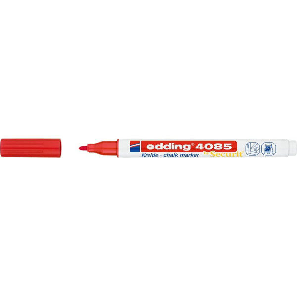 Marqueur - Craie liquide - Rouge - Pointe ronde fine - Pour tableau noir, déco, verre - Edding 4085