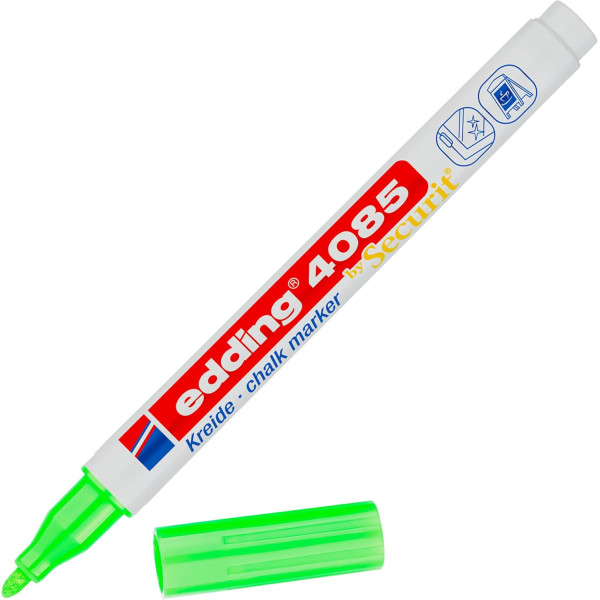 photo-Marqueur - Craie liquide - Vert fluo - Pointe ronde fine - Pour tableau noir, déco, verre - Edding 4085