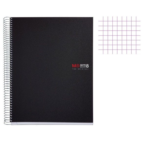 Cahier - A4 (21x29,7cm) - Petits carreaux - 200 pages - couverture en polypro noir - à spirale - Miquelrius | Artmania