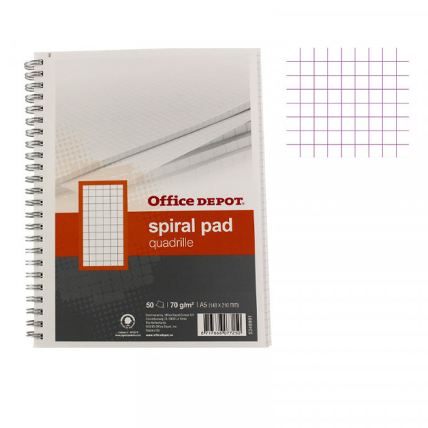 Cahier - A5 (14,8 x 21cm) - Petits carreaux - 50 pages - couverture en carton - à spirale - Artmania