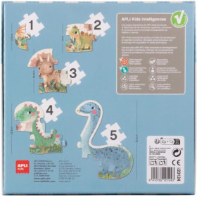 Puzzle - Educatif - Dès 2 ans - 5 modèles - Dinosaures - 1/2/3/4/5 pièces - Apli Kids