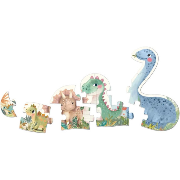 Puzzle - Educatif - Dès 2 ans - 5 modèles - Dinosaures - 1/2/3/4/5 pièces - Apli Kids