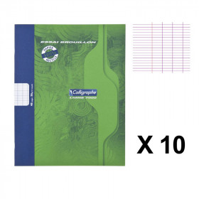 Lot de 10 cahiers de brouillon - 17x22(cm) - grands carreaux - couverture en carton - 96 pages - sans spirale - Calligraphe