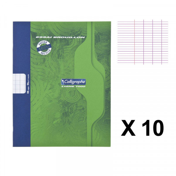 Lot de 10 cahiers de brouillon - 17x22(cm) - grands carreaux - couverture en carton - 96 pages - sans spirale - Calligraphe