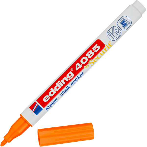 photo-Marqueur - Craie liquide - Orange - Pointe ronde fine - Pour tableau noir, déco, verre - Edding 4085