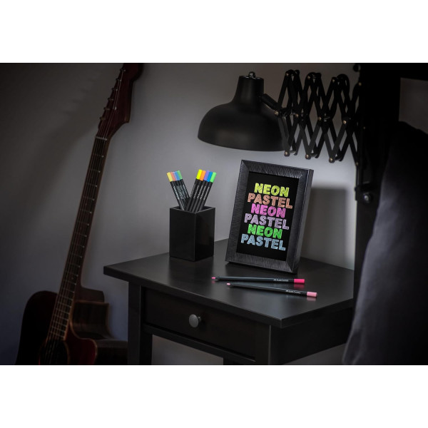 Crayons de couleur - 12 teintes pastel et néon - Résistant - Faber-Castell Black Edition