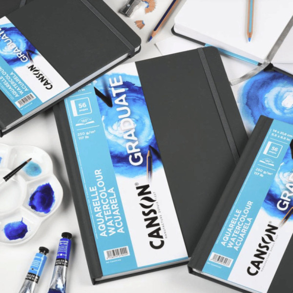 Carnet - Aquarelle - A5 - 21,6x14cm - 56 pages - 250g - Grain léger - Blanc - Canson Graduate