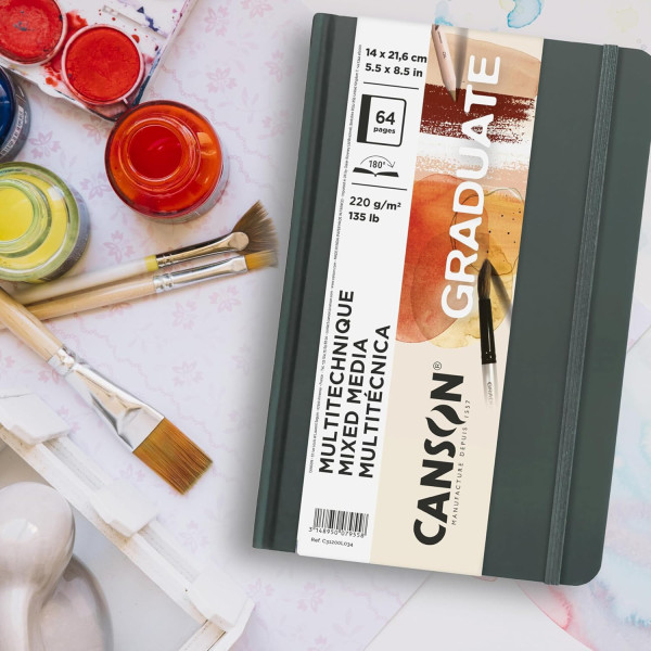 Carnet - Multi techniques - A5 - 14x21,6cm - 54 pages - 220g - Texturé et lisse - Naturel - Canson Graduate