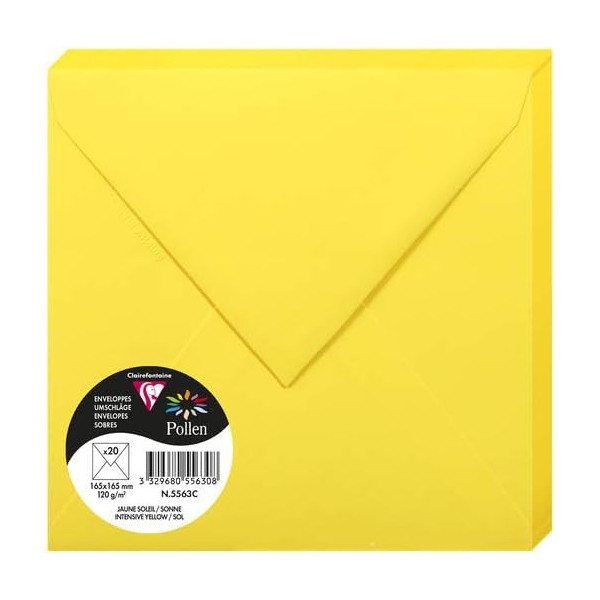 photo-Enveloppes - Carré - 165x165mm - Pollen - Jaune soleil - 20 unités - Clairefontaine