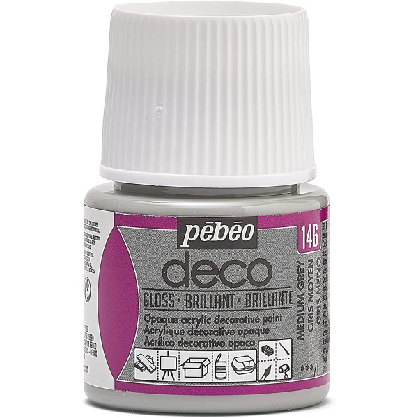 photo-Peinture acrylique - Gris moyen - Brillant - Pébéo - Déco - 45ml