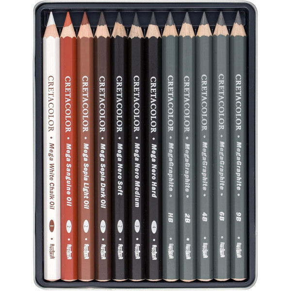 Coffret dessin - 12 pièces - Crayons de couleur + graphite - Cretacolor X Mega Drawing