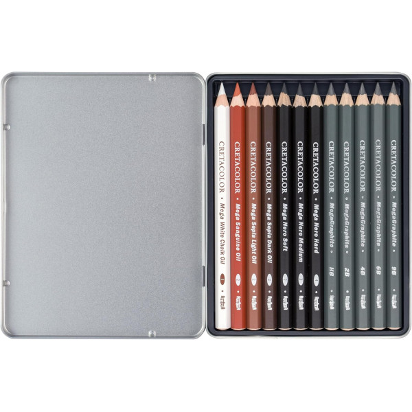 Coffret dessin - 12 pièces - Crayons de couleur + graphite - Cretacolor X Mega Drawing